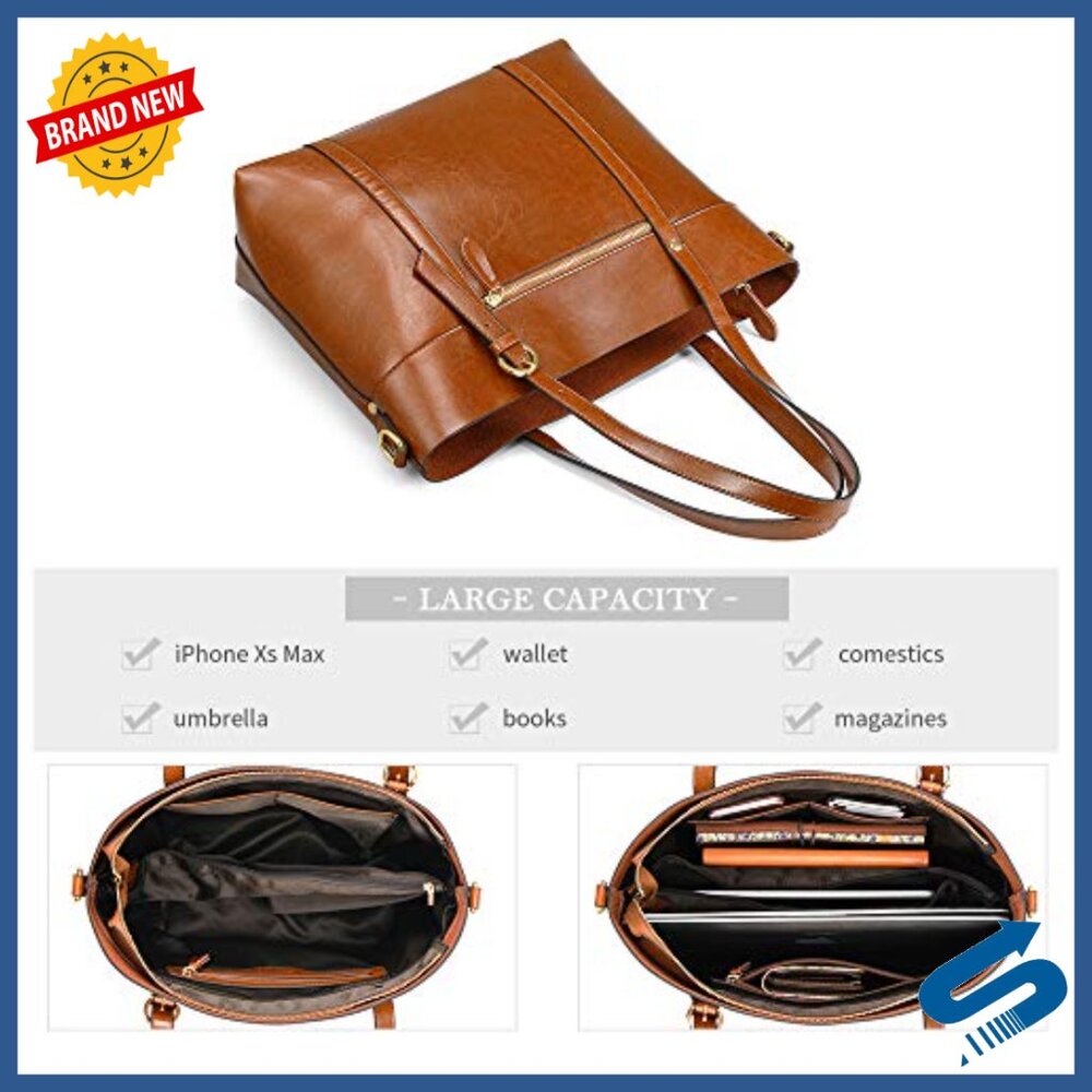 Leather Tote Bag with Cosmetic Organizer, Shoulder Handbag for Travel - Picture 3 of 7